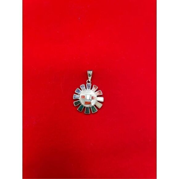 Vintage Sun Pendant Silver Real Turquoise Azurite Sugilite Coral Aztec 950 Rare - Picture 5 of 5